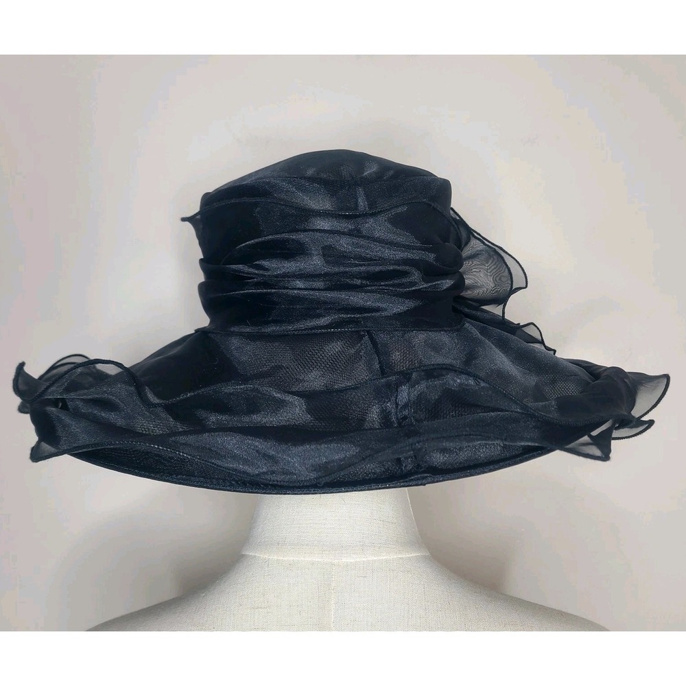 Betmar New York Black Organza Derby‎ Tea Party Dress Wide Brim Hat - Picture 3 of 4